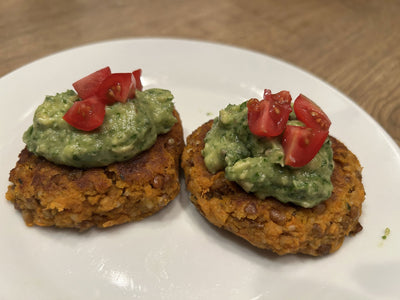 Sweet Potato & Lentil Patties with Creamy Avocado Cilantro Sauce