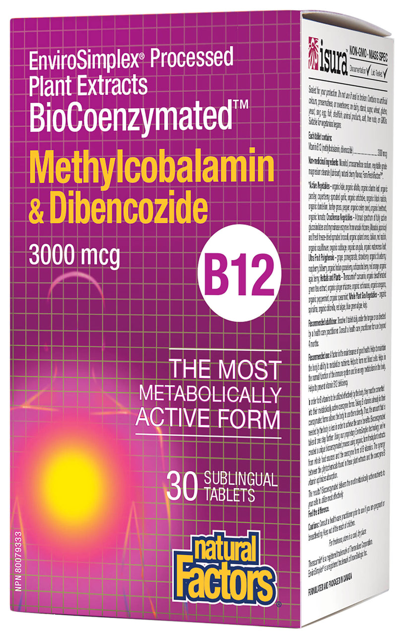 Natural Factors Vitamin B12 Methylcobalamin & Dibencozide 3000mcg 30 tablets