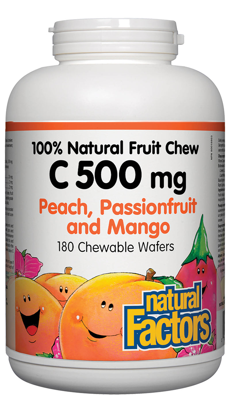 Natural Factors Vitamin C 500mg Natural Fruit Chew 180 tablets - PEACH, PASSIONFRUIT & MANGO