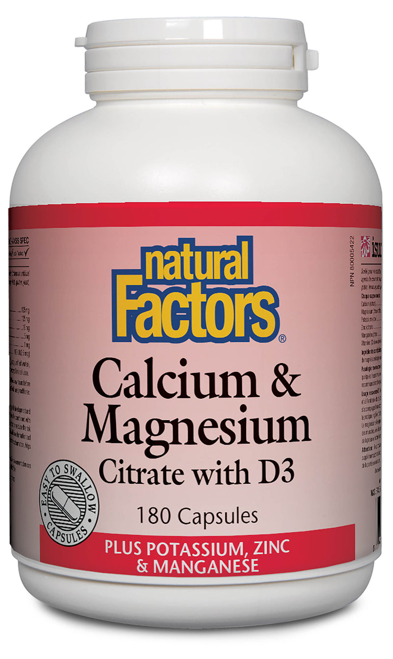 Natural Factors Calcium Magnesium Citrate with Vitamin D Plus Potassium, Zinc & Manganese 180 capsules