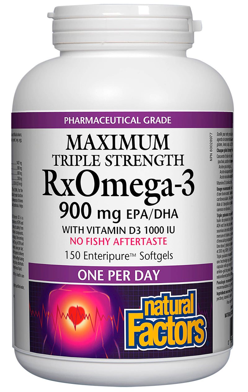 Natural Factors RX Omega-3 Triple Strength 900mg with Vitamin D150 softgels