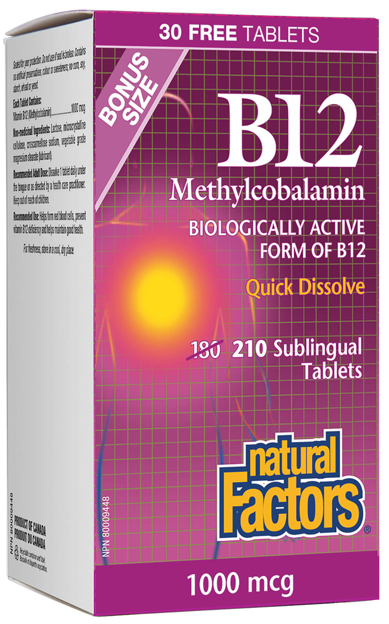 Natural Factors B12 1000 mcg Methylcobalamin 210 capsules - BONUS