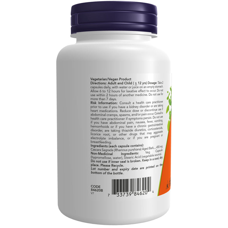 Cascara Sagrada 450mg Vegetable Capsules, 100 Count