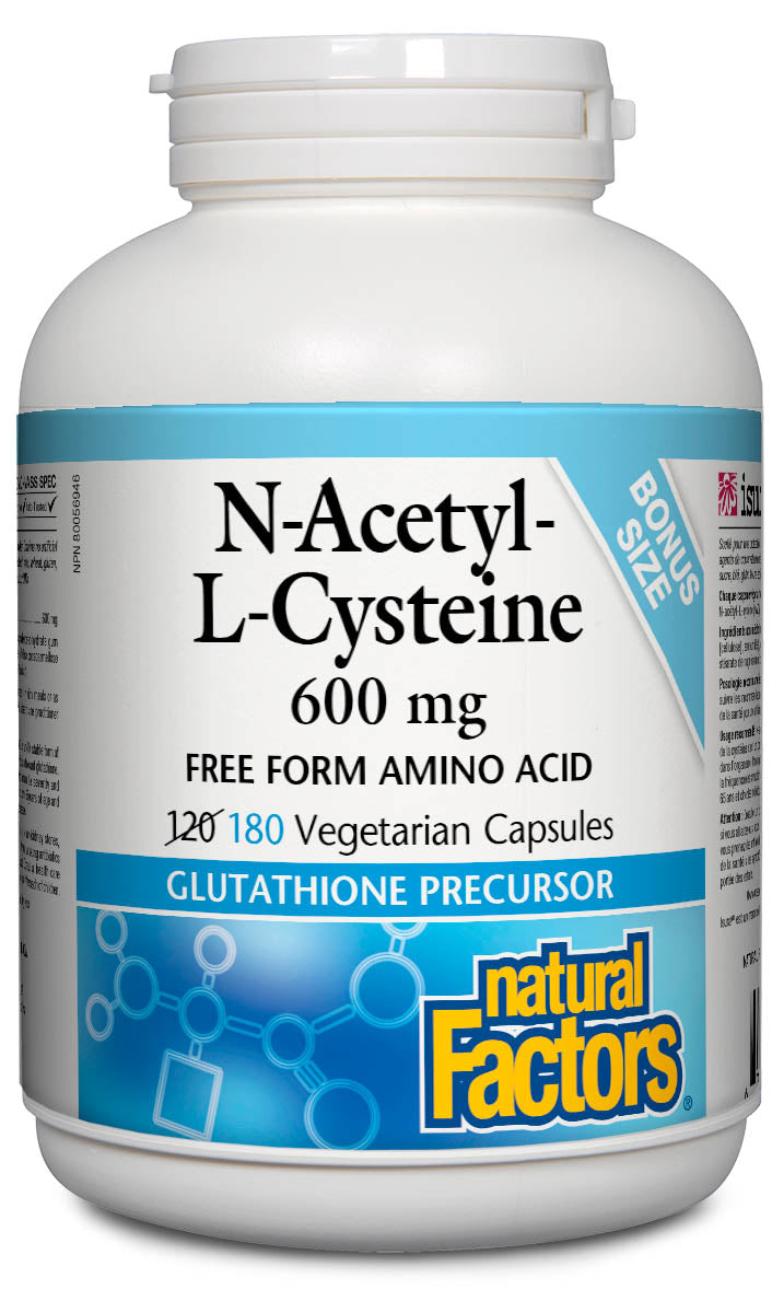 Natural Factors N-Acetyl L-Cysteine 600mg 180 caps BONUS