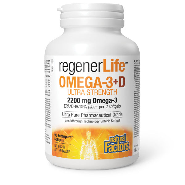 Natural Factors Regener Life Omega 3 + D Ultra 2200mg 90 softgels