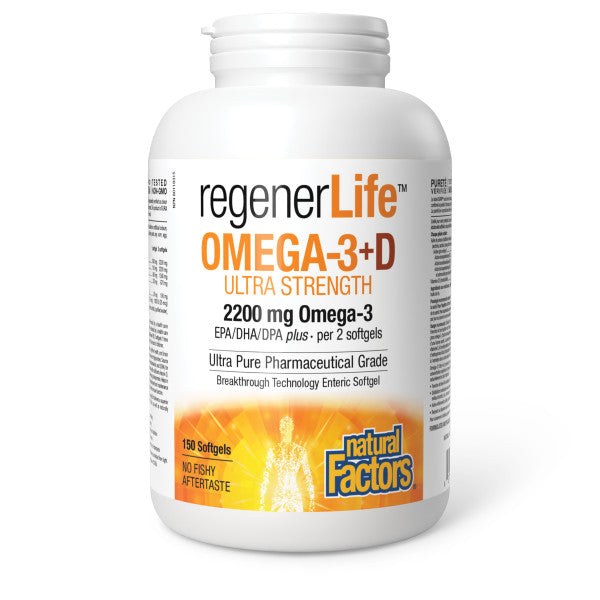 Natural Factors Regener Life Omega 3 + D Ultra 2200mg 150 softgels