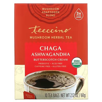 Teeccino Herbal Tea 10 Bags - Chaga Ashwagandha