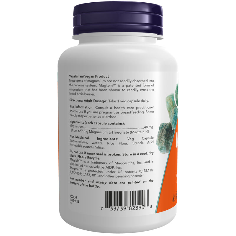Magtein Magnesium L-Threonate Vegetable Capsules, 90 Count